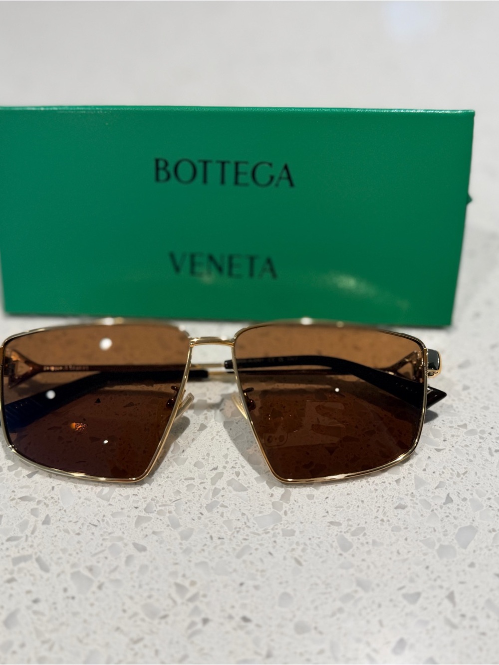 Bottega Veneta Gold Frame Sunglasses with Brown Lenses
